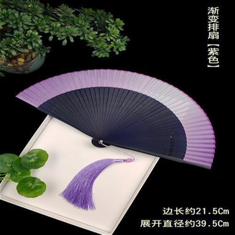 扇子折扇古风女式纯色渐变金绿色夏E季随身江户日式和风扇子和服