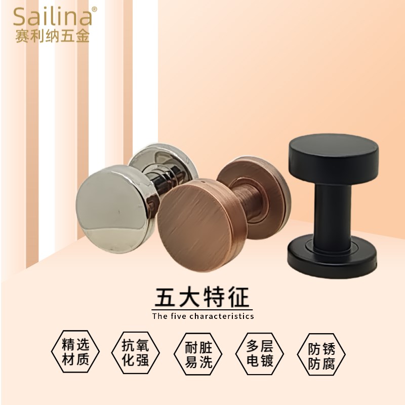 304不锈钢圆形拉手免打孔木门明装房门锁暗门手柄单面隐形门把手