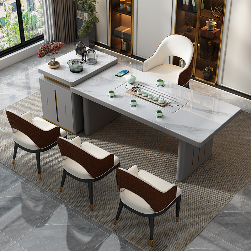 轻奢岩板茶桌家用套装一体阳台茶几现代简约M功夫办公室茶台椅组