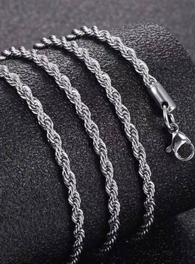 钛钢麻花项链个性简约嘻哈钛钢项链吊坠配链麻绳链时尚潮流配饰品