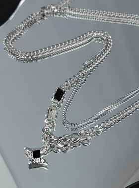 双层项链男款潮毛衣链小众感嘻哈风情侣男生女锁骨链