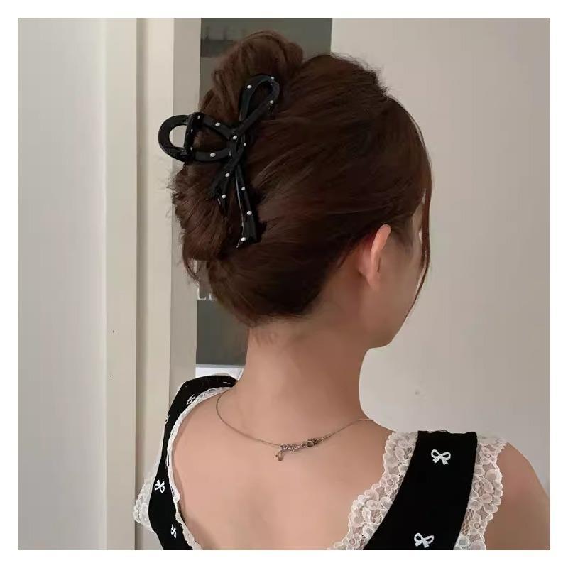 芭蕾少女黑白波点蝴蝶结鲨鱼发爪盘发ins风懒人发夹D3
