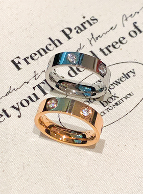 锆石钛钢戒指女小众素圈戒指女高级感情侣对戒食指环