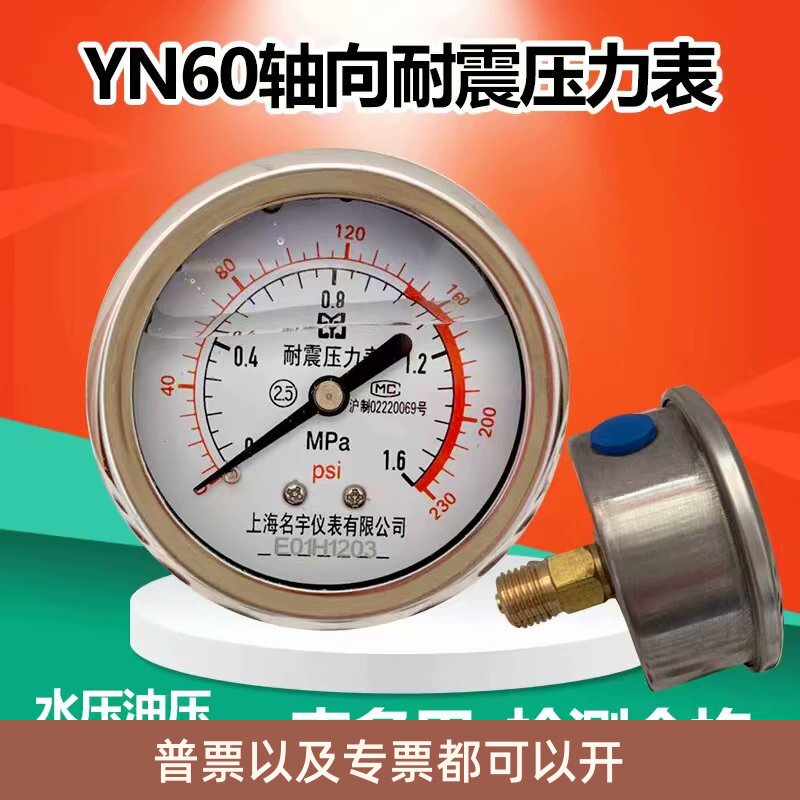 YN60Z耐震轴向卧式压力表防震抗震净水器2分4分水压表油压气压1.6