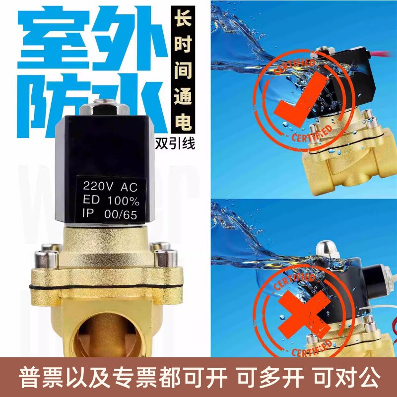 220v24v电磁阀户外防水单向常闭控制水阀电子开关水管气4分1寸2寸