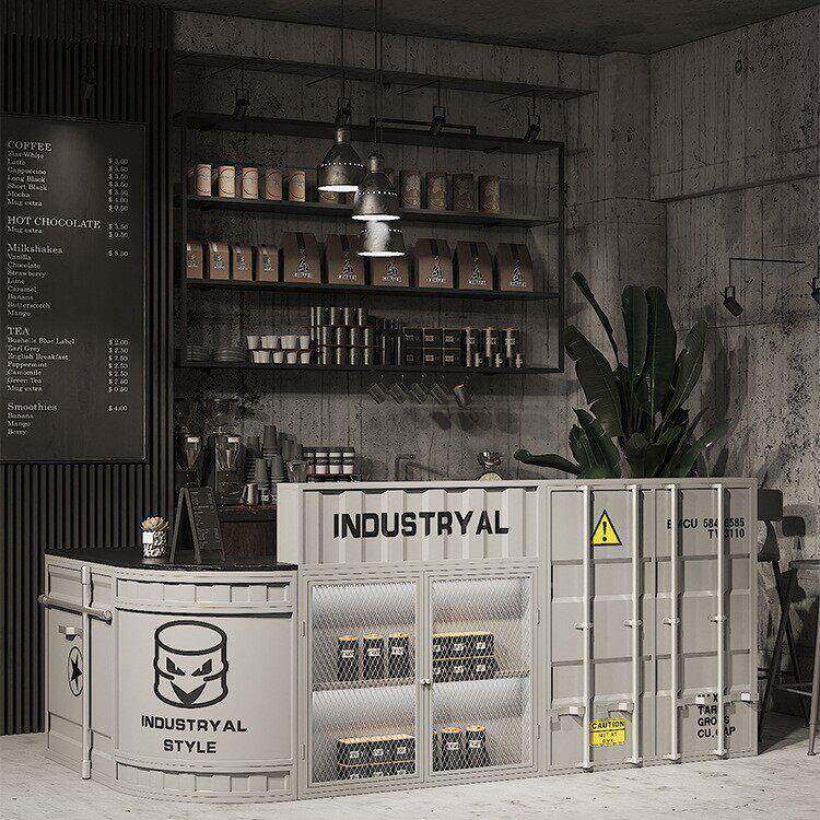 工业铁艺吧台收银台集装箱台详情页奶店茶服装店创意复古前接风待