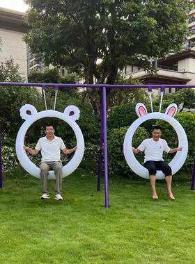 LED光秋千户外七彩太阳1能月亮场吊发椅商游乐爱心猫兔熊子秋千灯