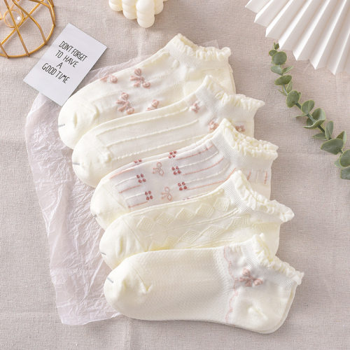 白色花边洛丽塔短袜透气浅口船袜