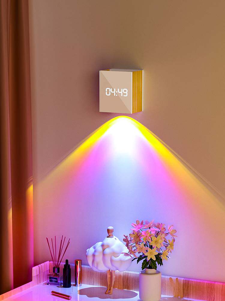 网红日落灯卧室墙面装饰灯投影时钟房间氛围灯led充电遥控小夜灯