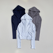 运动长袖 连帽上衣健身服普拉提训练服v领褶皱显瘦瑜伽服 女春秋季