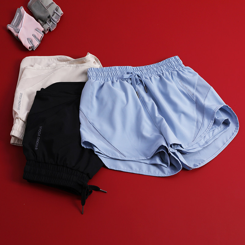 运动短裤女宽松网纱拼接速干透气健身裤假两件防走光显瘦瑜伽短裤
