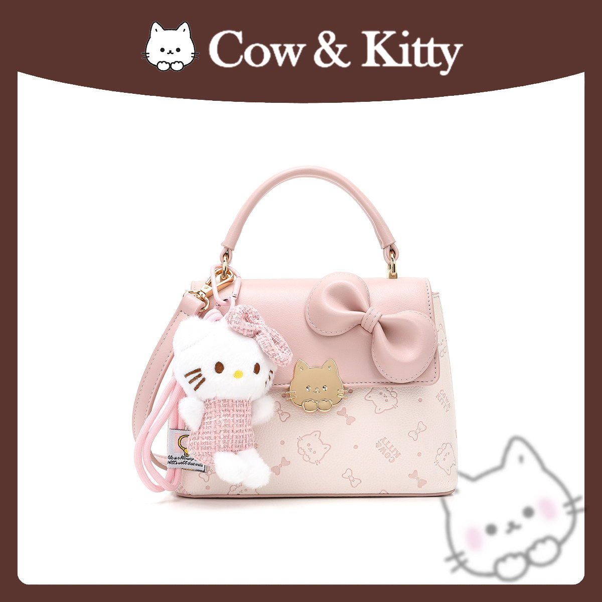 Cow&Kitty2026新款小方包女可爱蝴蝶结粉色手提包斜挎包