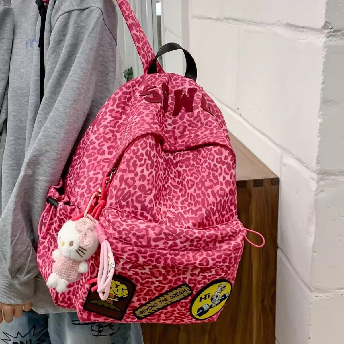 新款百搭跨境豹纹书包女韩版高中学生初中生双肩包