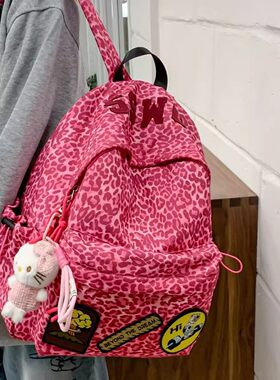 新款百搭跨境豹纹书包女韩版高中学生初中生双肩包