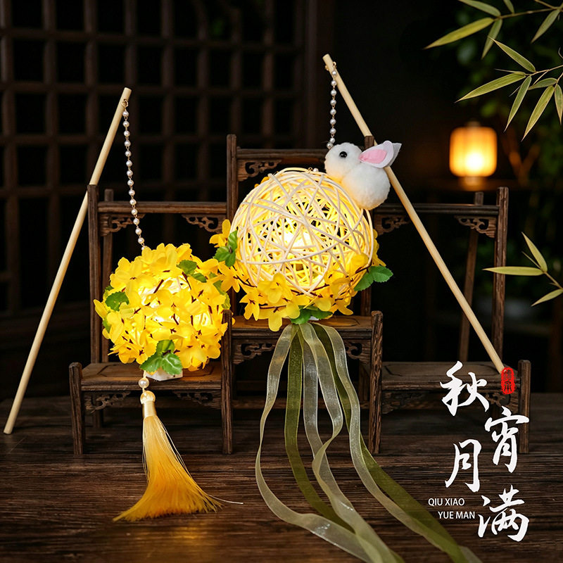 中秋元宵国风兔子发光流苏灯笼