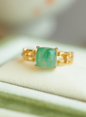 925银镀金非洲翠独龙玉戒指方糖简约精致个性新中式古风潮流女款