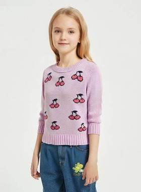 浅紫色樱桃儿童秋冬针织毛衣M1