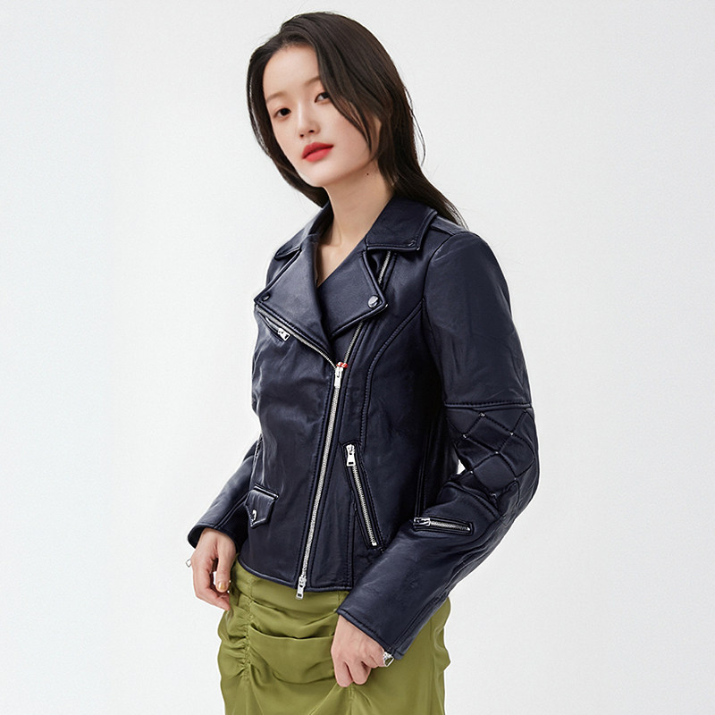 REPLAY意大利轻奢奥莱撤柜Leather Jacket女式羊皮衣夹克外套