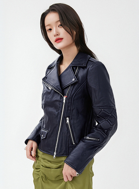 REPLAY意大利轻奢奥莱撤柜Leather Jacket女式羊皮衣夹克外套