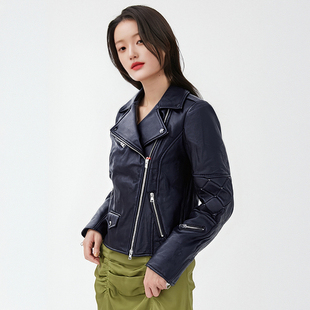 REPLAY意大利轻奢奥莱撤柜Leather Jacket女式羊皮衣夹克外套