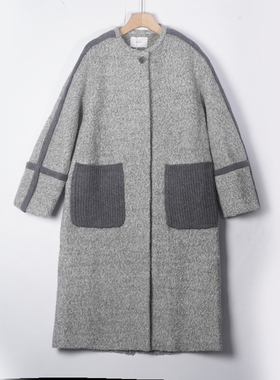 轻熟风灰色毛呢大衣女中长款口袋简约气质百搭外NATB03234057N01