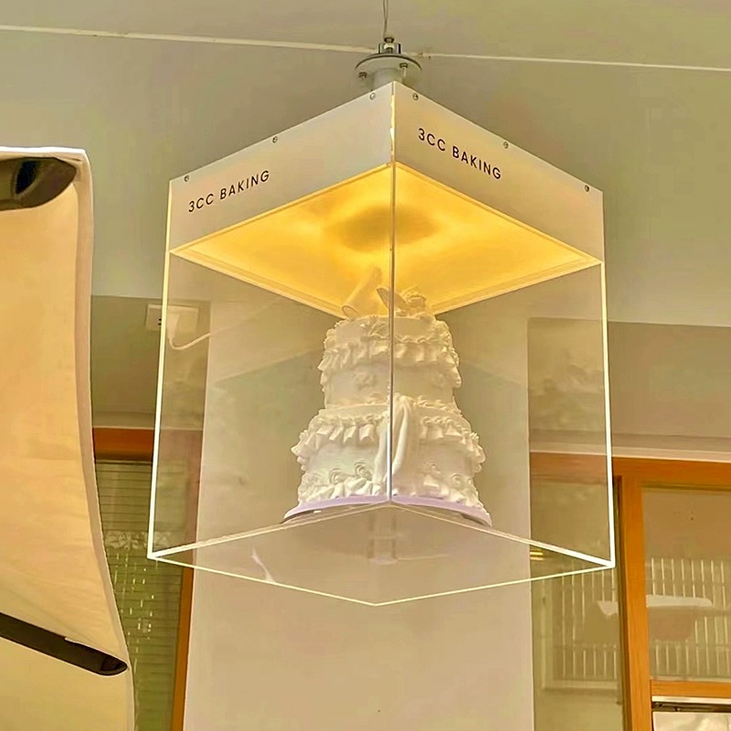 亚克力蛋糕店发光创意招牌logo网红插电360度自动旋转灯箱高透明