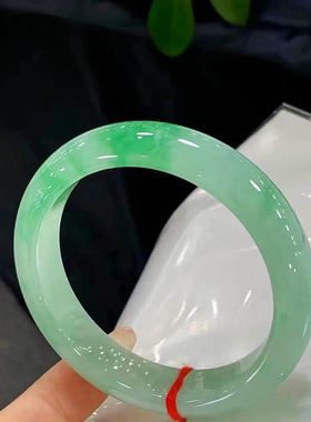玉金珠宝:缅甸天然翡翠玉手镯苹果绿白月光手镯富贵平安镯