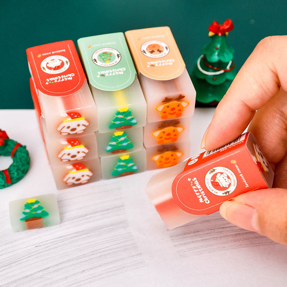 薄利多销可爱圣诞节夹心橡皮擦的干净少屑橡皮擦儿童圣诞节文具小