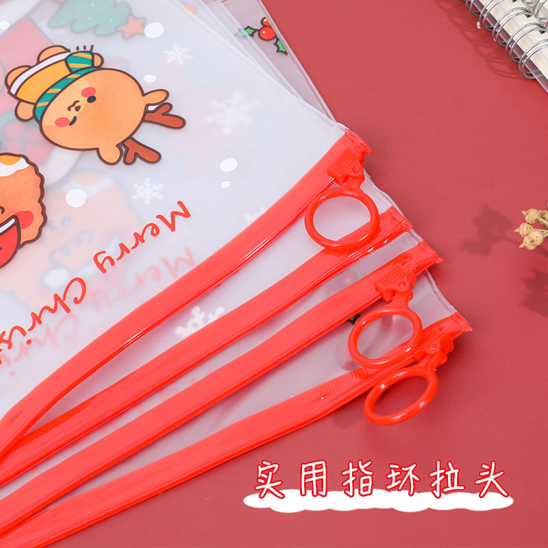 薄利多销卡通圣诞指环文件袋学生少女心拉链袋多功能透明文具收纳