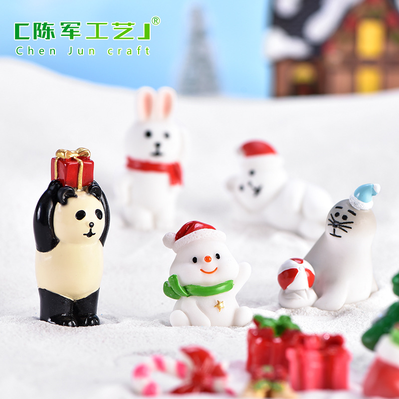 装饰配件新款圣诞老人可爱雪人微景观diy盆景装饰雪景摆件海狮圣