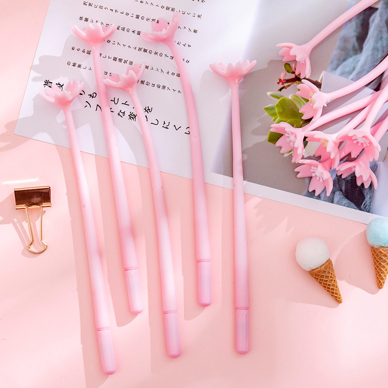 外贸韩国创意唯美樱花中性笔小清新可爱花朵笔学生考试书写签字笔