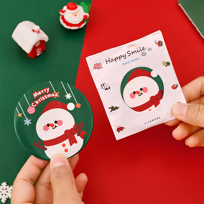 ins卡通圣诞镜子可爱迷你小圆镜随身便携化妆镜创意圣诞节小礼品