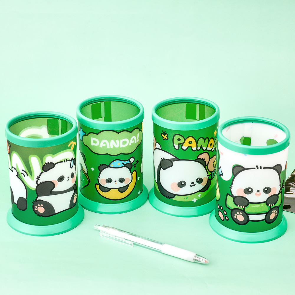 薄利多销熊猫折叠笔筒学生卡通桌面收纳笔桶大容量组装笔筒文具