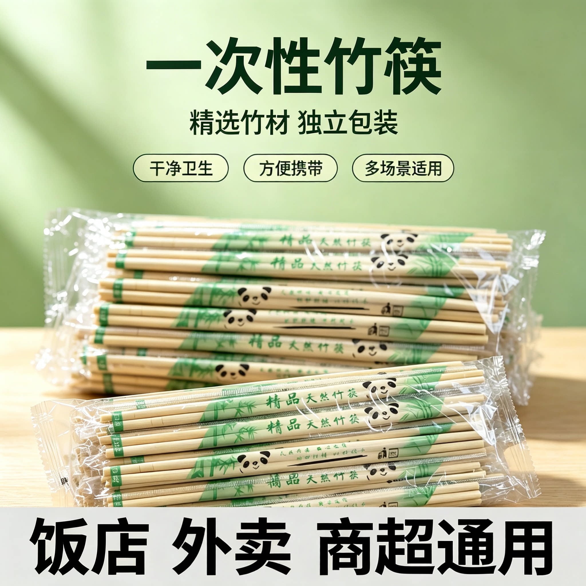 熊猫筷子一次性筷子加长加粗食品级商用家用火锅饭店快餐专用竹筷