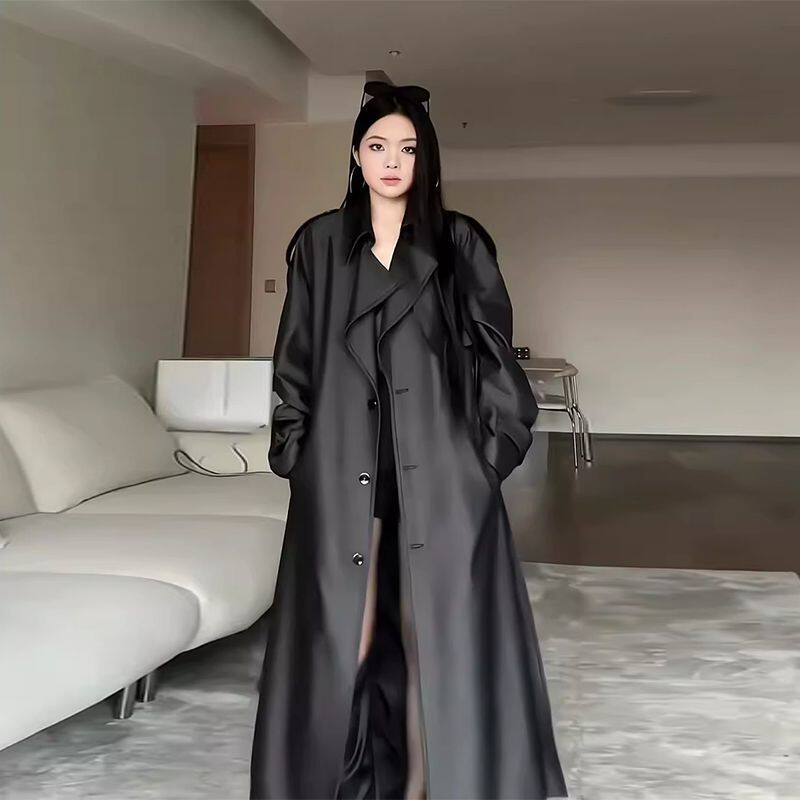 长款牛仔风衣外套女2024