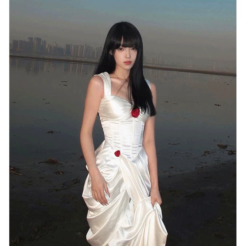 夏季女装2025新款高级感名媛生日宴会小礼服拖地长裙子吊带连衣裙