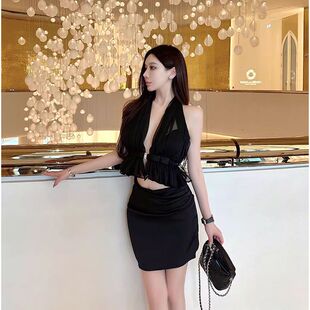 度假风性感套装女名媛气质纱网上衣短裙两件套