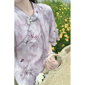 新中式国风紫色印花连衣裙女夏季2024新款可甜可盐今年流行的裙子