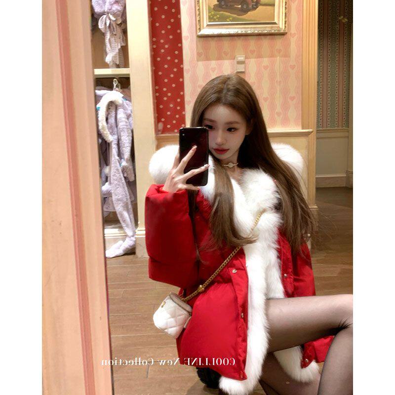 羽绒服女加厚保暖冬真大毛领派克服工装连帽90白鸭绒安哥拉红外套