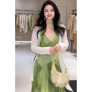 套装 2025春装 气质高级感多巴胺绝美绿色吊带连衣裙开衫 法式 女 新款