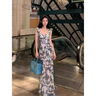 气质名媛高端精致修身 法式 高级感碎花连衣裙子 新款 夏季