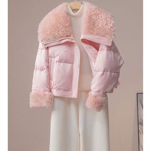 羽绒服女冬新短款小个子面包服大翻领可爱甜美白鸭绒厚外套