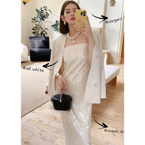 高端小众吊带亮片礼服套