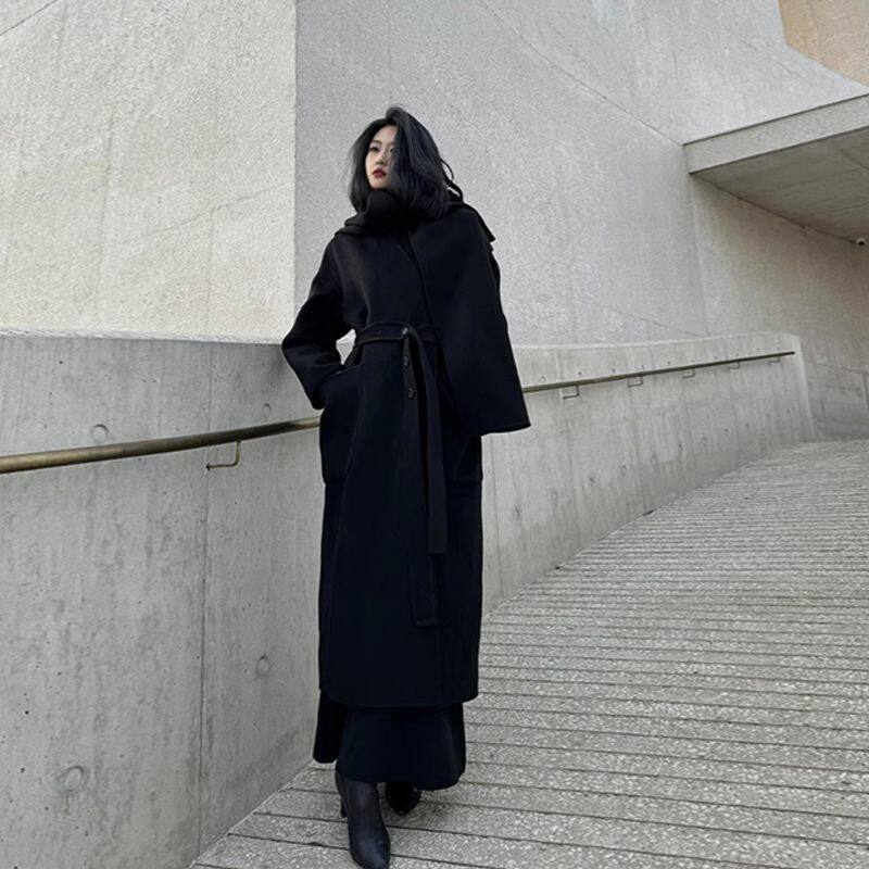 2024秋冬季双面毛呢慵懒风新款长款时尚宽松韩版复古毛呢大衣外套