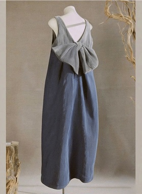 2025夏季新款富家千金感厅里厅气蝴蝶结蓝色背心连衣裙女