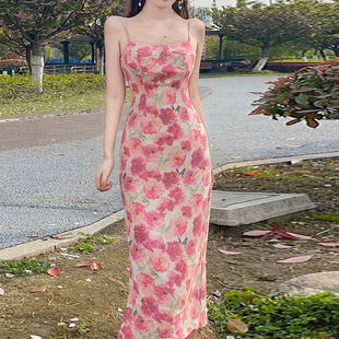 法式 性感纯欲风碎花印花小吊带女装 气质连衣裙 新款 2024夏季