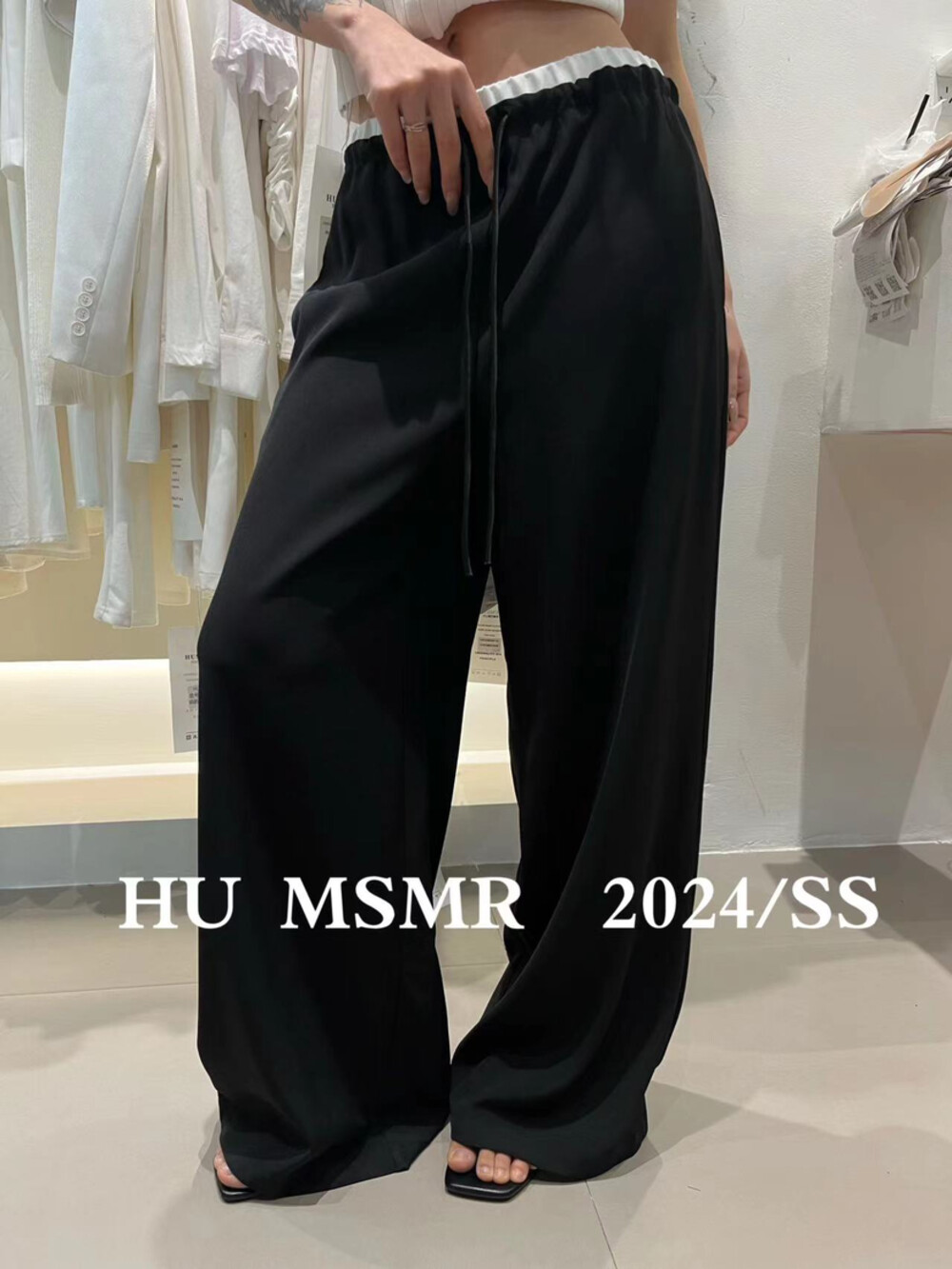 HUMSMR2024夏季新款韩版设计感腰头拼接抽绳宽松显瘦休闲阔腿裤女 女装/女士精品 休闲裤 原图主图