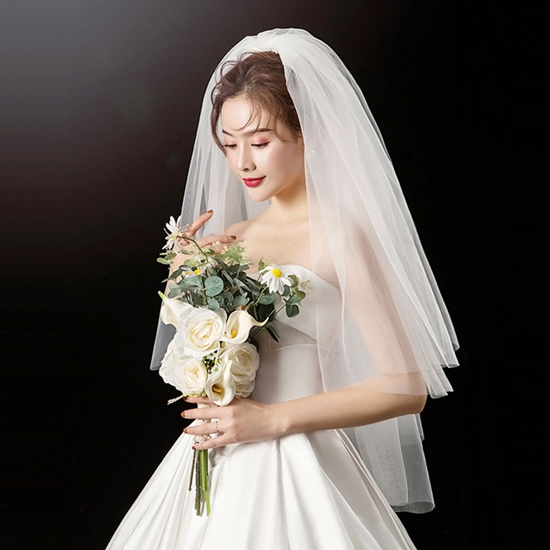 领证登记小头纱2023新款韩式新娘结婚头纱头饰超仙森系婚纱头纱
