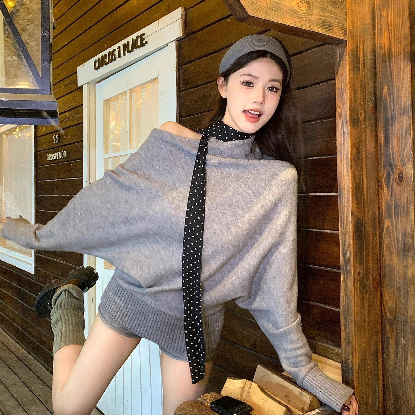 3分月光 韩系黑色波点丝巾女2025新款高级感系脖飘带发带小方巾