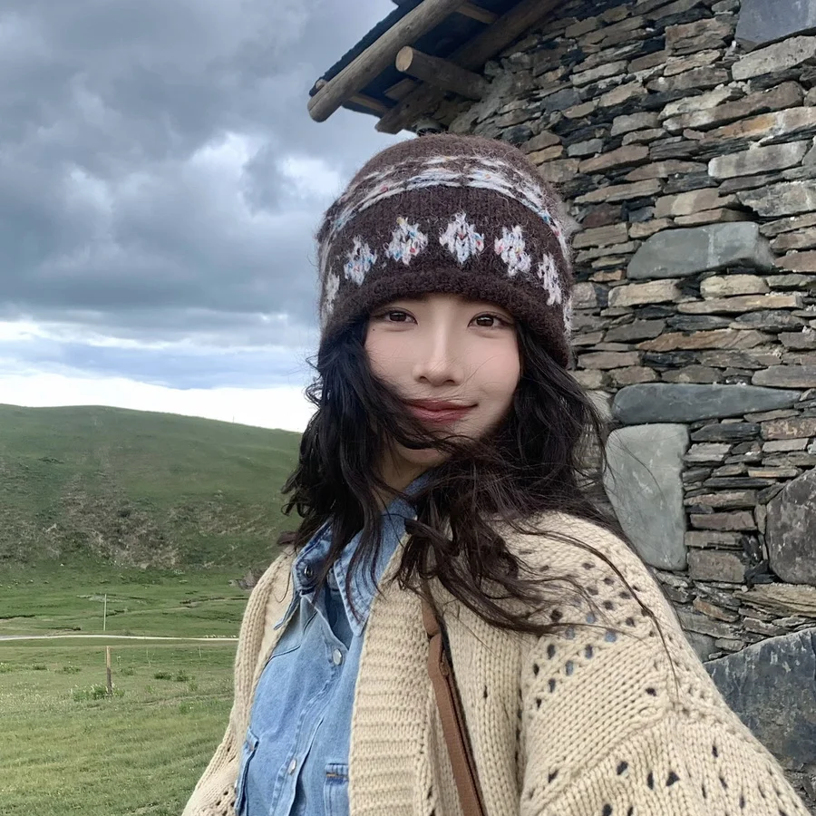 3分月光 韩系复古毛线帽子女秋冬保暖百搭显脸小针织冷帽